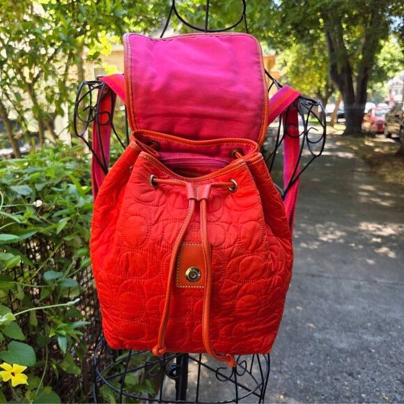 Coach Y2K Signature Quilted Drawstring Coral Mini Vintage Backpack. #5164 - Picture 7 of 13